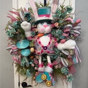 Spring Easter Bunny on Roller Skates Wreath